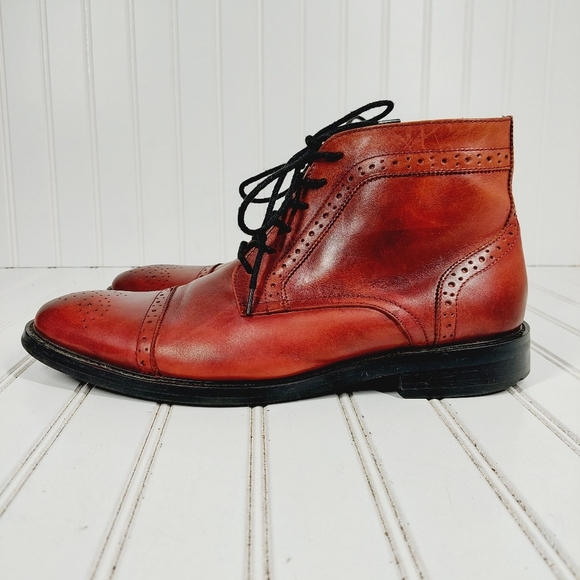 La Milano Men's Burgundy Leather Lace Up Cap Toe Brogue Ankle Boot C373 - Picture 1 of 13